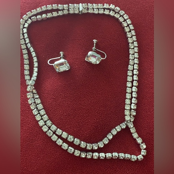 Jewelry - Vintage Rhinestone 2 Row Choker and Earrings